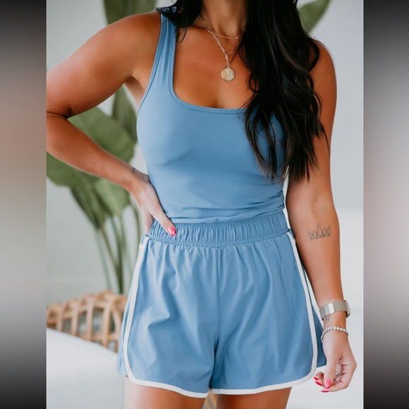 Rae Mode Pants - Rae Mode Athletic Romper Size Large Blue Elastic Waistband Tank Style Flowy New